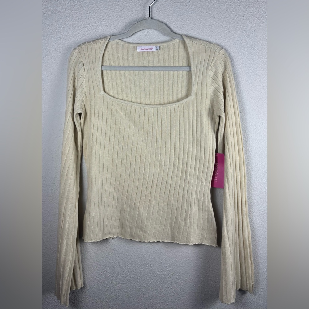 Shoe Dazzle Cream Ribbed Knit Top